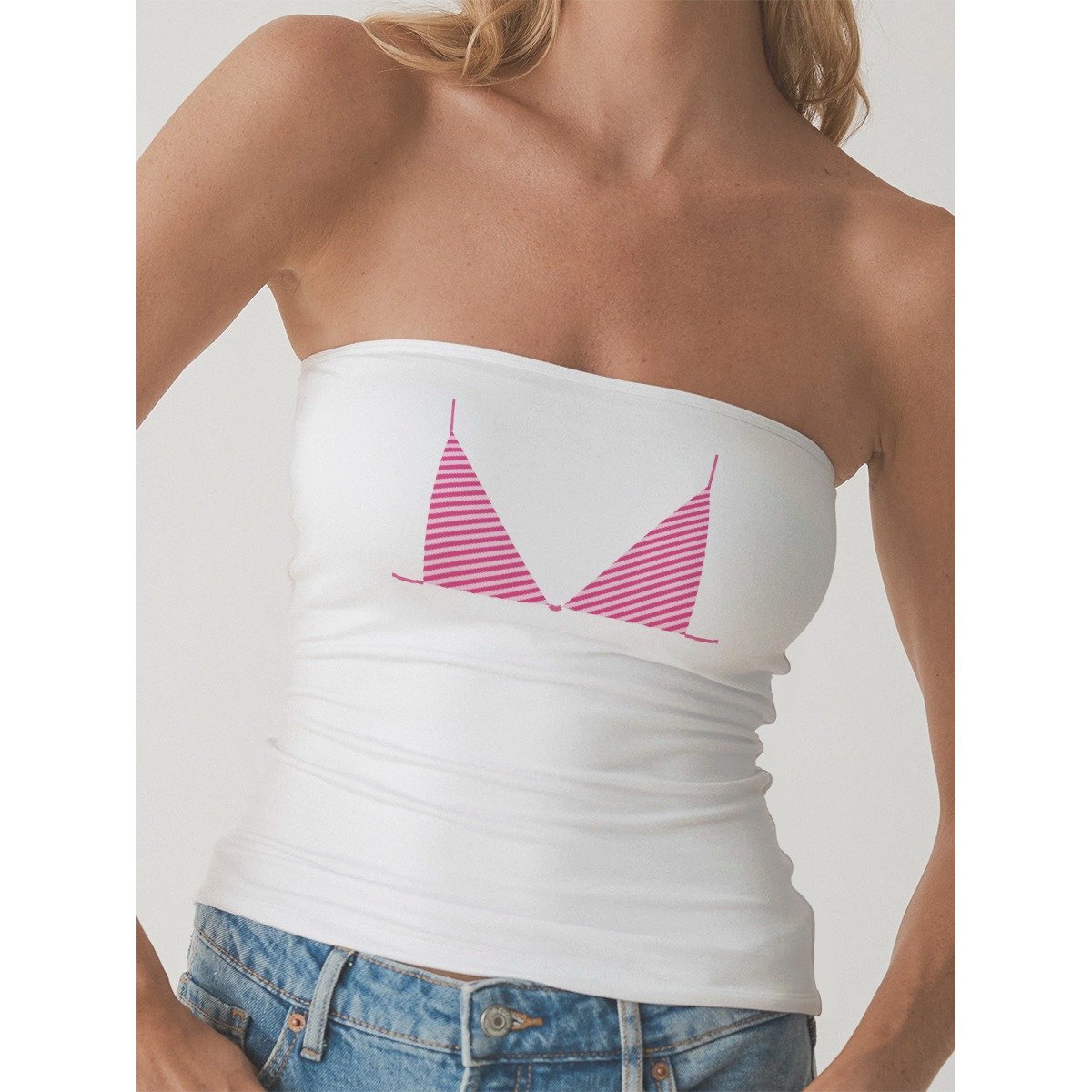 Pink Bra Strapless Tube Top - White