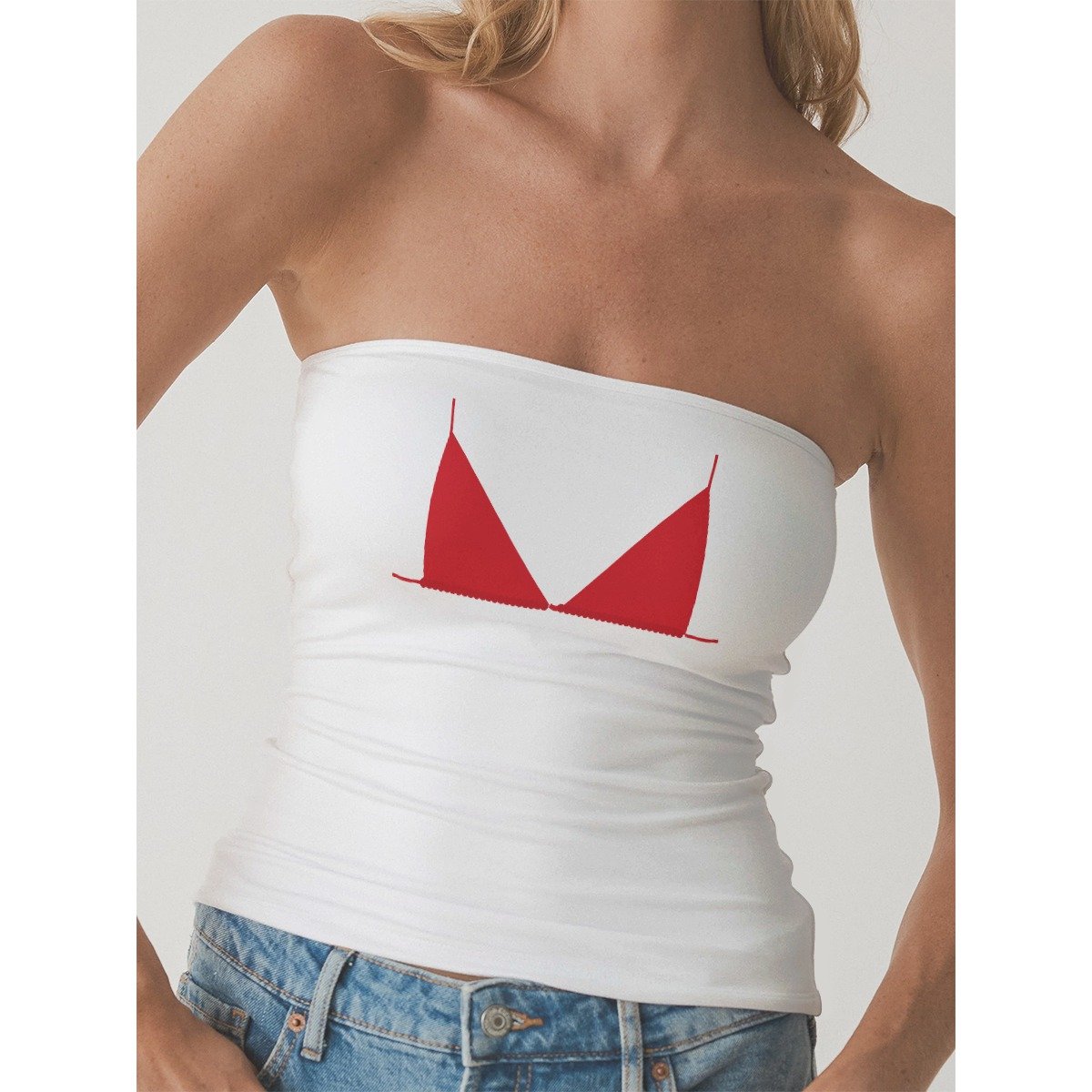 Red Bra Strapless Tube Top - White
