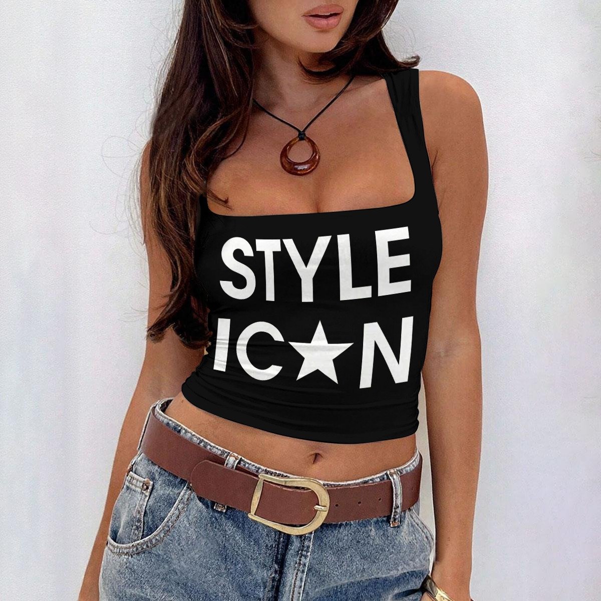 Style Icon Square Neck Tank - Black - Image 2
