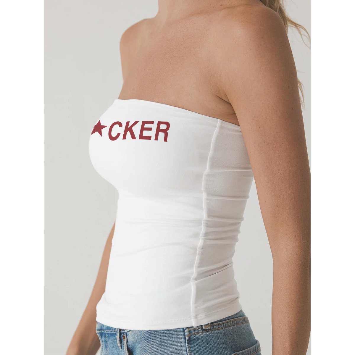 F*cker Strapless Tube Top - White - Image 2