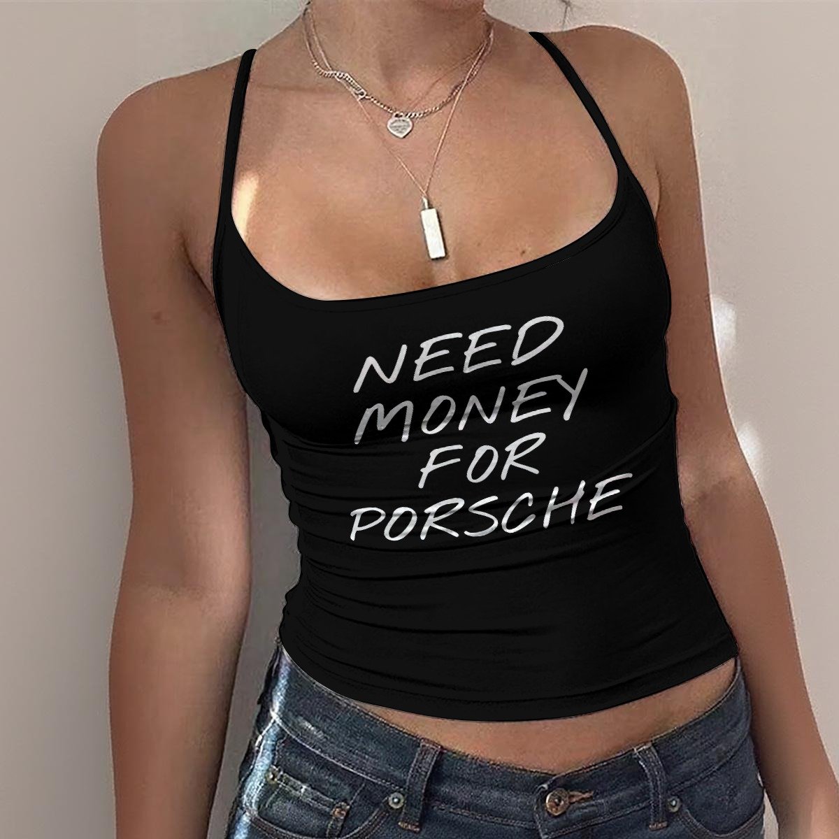 Need Money For Porsche Spaghetti Strap Tank - Black