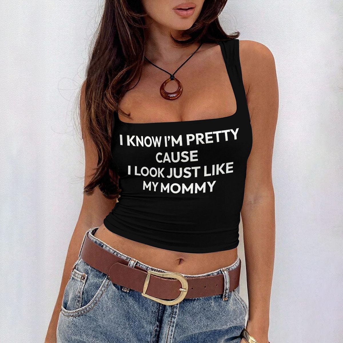 I Know I'm Pretty Square Neck Tank - Black - Image 2