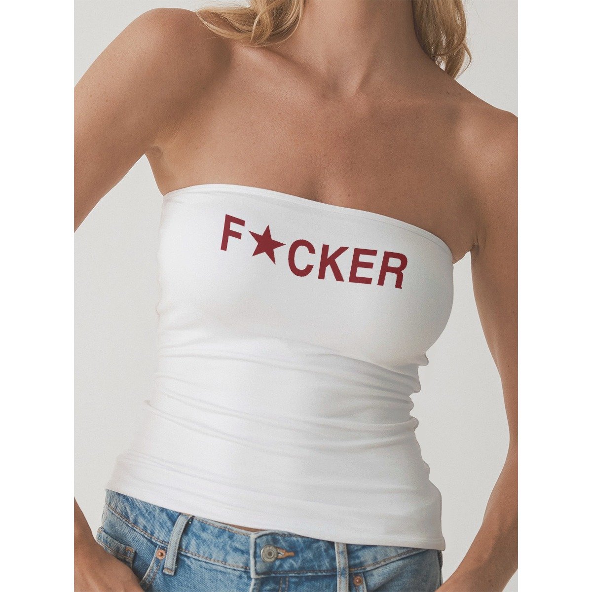 F*cker Strapless Tube Top - White
