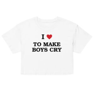 I Love To Make Boys Cry Crop Top - White